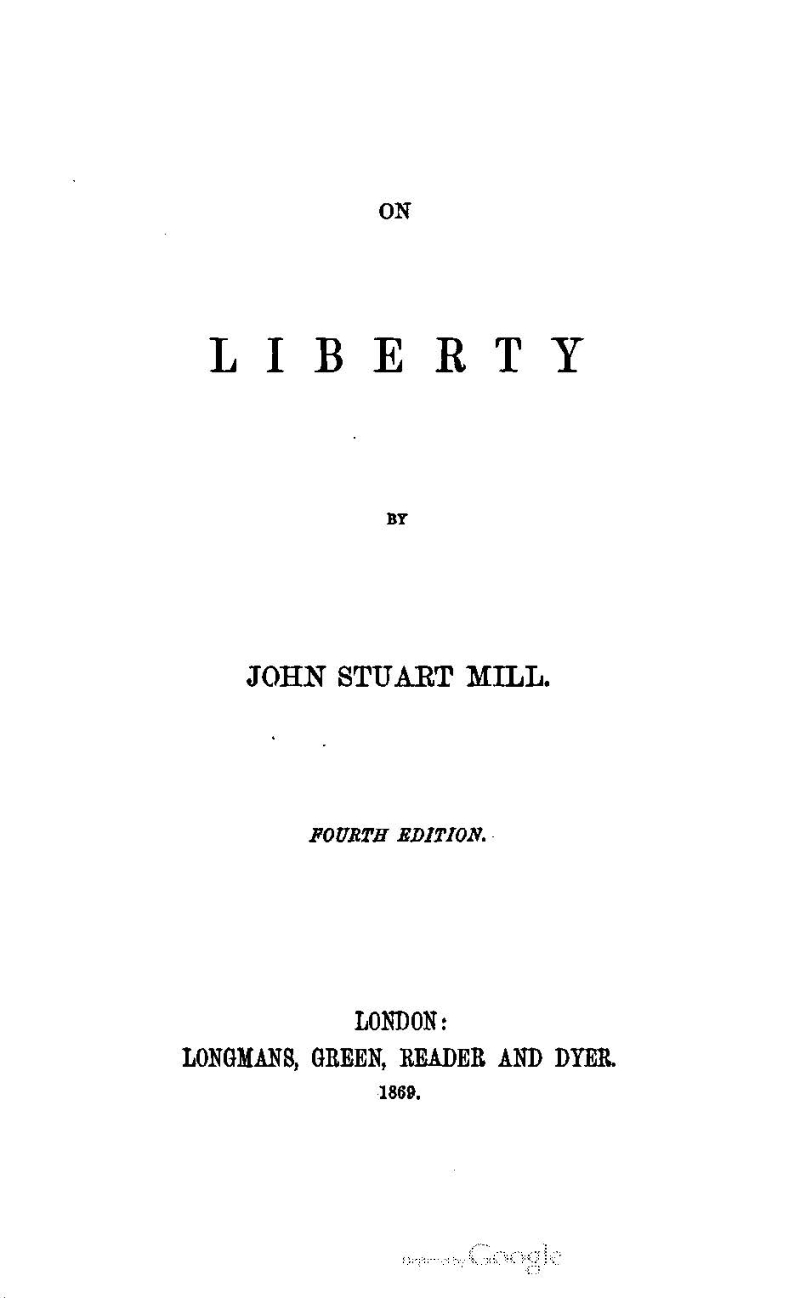 Mill  On Liberty  4th ed. (1869)