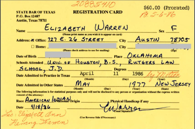 Elizabeth Warren  American Indian